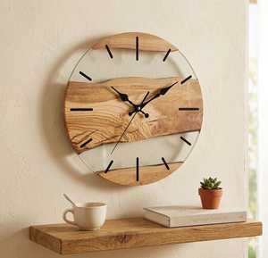 Live Edge Wood Glass <b>Wall</b> <b>Clock</b> – Rustic Boho <b>Silent</b> Home Decor (30cm) - Product Image 3
