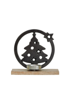 Artesign Porte-bougie moderne et durable en aluminium nickelé argent foncé pour sapin de Noël et couronne étoilée avec base en bois - Product Image 3