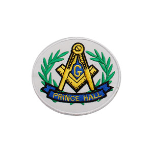 Wreathed Square & Compass Embroidered Patch Gold Square and Compasses with Blue Letter "G" green wreaths - Product Image 1