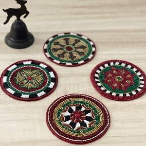 Best Selling Luxury Embroidery Plant Pattern <b>Beaded</b> <b>Placemat</b> Coaster Pad for Home Wedding Use Eco-Friendly Dining Accessories - Product Image 2