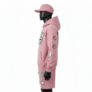 <b>Men</b> Hoodie <b>Short</b> Set Premium Fleece Fabric Cotton Polyester Soft Feel <b>Pink</b> Color Custom Screen Print Hoodie <b>shorts</b> set for <b>men's</b> - Product Image 3