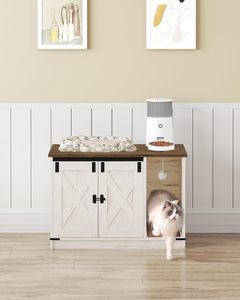 Mueble para Arenero con Campana, Casa para Gatos de Interior, Estilo Rústico, 31.5x19.7x20.9 Pulgadas, para Pasillo, Dormitorio, Blanco - Product Image 4