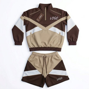 Unisex Sporty <b>Tracksuit</b> Set Color Blocking Half-Zip Jacket With Shorts Quick Dry Polyester Autumn Wear - Product Image 1