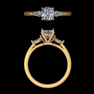 Bague de fiançailles en diamant taille ronde de 0,8 carat en or jaune 14k 18k, bijoux de mariage artisanaux à trois pierres pour femmes - Product Image 3