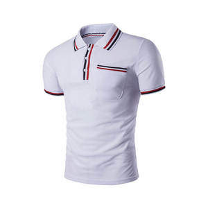Polo de Manga Corta Blanco para Hombre con Bolsillo y Cuello a Rayas, Diseño Casual de Algodón Transpirable - Product Image 1