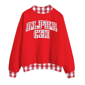 Alpha Phi OEM <b>Mock</b> <b>Neck</b> Crew <b>Neck</b> Sweatshirt Women Men Ladies Unisex College University Chenille Patch Embroidery - Product Image 2