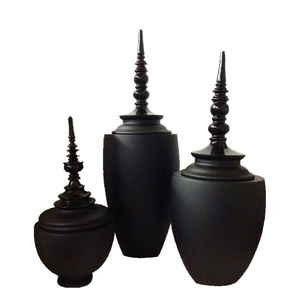 Home and Farmhouse Decorative Matte Black Metal <b>Ginger</b> <b>Jar</b> Set With Decorative Finial Lids - Luxury Console Decor Urns and <b>Jar</b> - Product Image 1