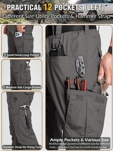 Pantalones de Trabajo Grises para Hombre, Cintura Elástica, Múltiples Bolsillos, Tela de Lona Transpirable, Corte Recto, Resistentes al Agua, para Verano - Product Image 4