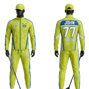 Survêtement de sport en polyester et élasthanne 280 GSM de qualité supérieure, vert citron et bleu, avec panneaux, sublimation, broderie et logo personnalisé - Product Image 1
