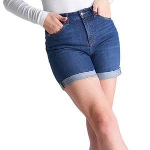Shorts de mezclilla ajustados y elegantes para mujer, estilo vintage, lavado azul claro, con dobladillo deshilachado, cómodos, ligeros, casuales, de verano, tipo cargo, de cintura media - Product Image 1