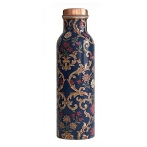 100% Pure Copper <b>Water</b> <b>Bottle</b> Blue and <b>White</b> Floral Printed Indian Ayurvedic Leak Proof Metal Drinking <b>Bottle</b> with Leakproof Cap - Product Image 5