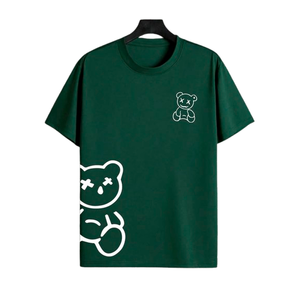 Camiseta Roja de Manga Corta para Hombre con Estampado de Oso de Dibujos Animados, Cuello Redondo, Corte Regular Informal, 100% Algodón Jersey, Estampado Serigrafiado - Product Image 2