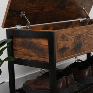 Panca Portascarpe con Struttura in Metallo Industriale e Piano Sollevabile per Ingresso, Sala da Pranzo, Corridoio o Soggiorno - Product Image 5