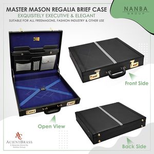 NANBA GROUP Sacoche de Maître Maçon en Cuir Noir avec Serrure à Combinaison Dorée, Doublure en Velours Bleu, 5 Compartiments - Product Image 5