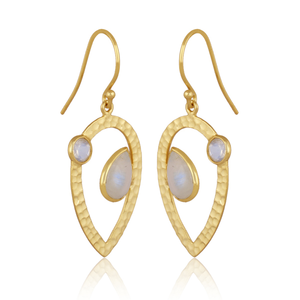 Elegant Pear Cut <b>Rainbow</b> Moonstone 18K Gold Plated 925 Sterling Silver Luxury <b>Drop</b> Earrings for Women Anti-allergy Vintage - Product Image 2