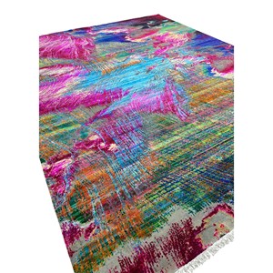 Tapis moderne abstrait noué à la main - Tapis de sol coloré à poils ras en mélange de soie et de laine haute densité pour salon - Product Image 1