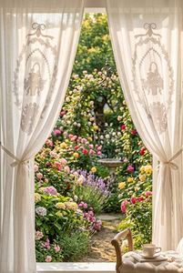 Custom Wholesale Quang Thanh Embroidery Flower Basket Curtain Linen Ribbon Curtain Full Sizes <b>Door</b> Window Home Hotel Blackout - Product Image 5