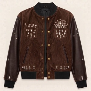 Chaqueta Varsity Vintage Personalizada al por Mayor con Mangas de Cuero y Adornos de Gamuza, Chaqueta Bomber, Proveedor Directo de Outlets - Product Image 2