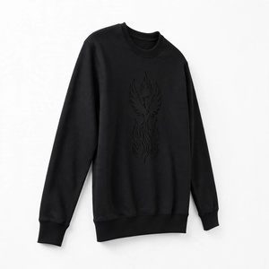 Sweat-shirt noir à col rond pour homme, imprimé graphique Phoenix Fire, manches longues, en coton épais, pull décontracté, style streetwear - Product Image 3