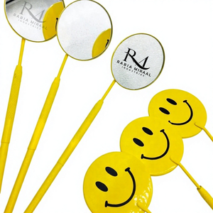 Miroir à cils noir en forme de cercle avec logo Happy et poignée diamantée jaune thermolaquée, emballage en boîte noire - Product Image 5