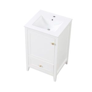 Meuble-lavabo blanc de 20 po avec lavabo, porte à fermeture douce, étagère de rangement et tiroir - Product Image 1