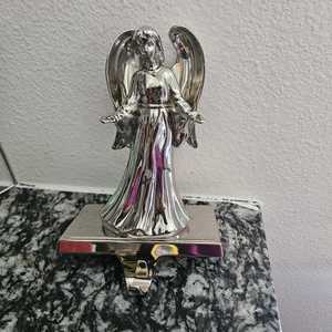 Solid Angel Christmas <b>Stocking</b> <b>Holder</b> Silver Metal Figuriner feltsocks - Product Image 1
