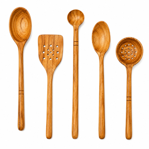 Juego de cucharas de cocina de madera ecológicas, utensilios de cocina de madera de haya natural, espátula de madera antiarañazos para utensilios de cocina antiadherentes - Product Image 4