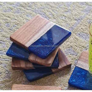 Meilleures ventes : Sous-verres carrés de luxe en bois et résine époxy, durables et tendance, pour boissons et décoration élégante, à prix compétitifs - Product Image 3