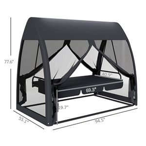 Dondolo da Esterno a 3 Posti Convertibile in Letto con Struttura in Acciaio, Tettuccio Grigio e Rete per Giardino e Patio - Product Image 3