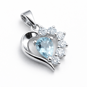 Colgante de Corazón Minimalista de Plata de Ley con Topacio Azul y Circonita, Chapado en Rodio, de Calidad Superior, Venta al por Mayor, Joyería Minimalista de Moda - Product Image 1