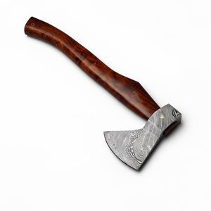 Hache en acier de Damas avec manche en bois de rose, lame forgée, outil de fendage du bois de chauffage pour le camping en plein air - Product Image 1