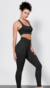 HAWK SPORTS INDUSTRIES Leggings de yoga taille haute sans couture pour femme, longueur intégrale, respirants, extensibles, 220g, sportifs, couleur unie noir - Product Image 4