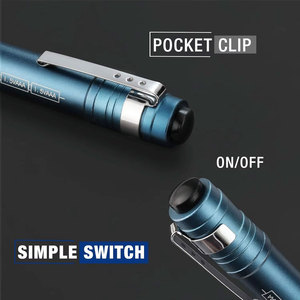 Emergency Includes 2 AA Batteries <b>Blue</b> <b>LED</b> Pen <b>Light</b> Durable Aluminum Pocket Flashlight with Clip for Inspection - Product Image 6