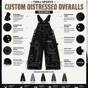 Custom Printed Women's Black Denim Overalls Loose Fit Full Length Ripped <b>Pockets</b> Punk Wide Leg Style Street Wear - Product Image 6