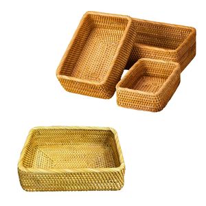 Cesta/Bandeja Rectangular de Mimbre Resistente, Bandejas Multiusos para Servir y Organizar - Product Image 1
