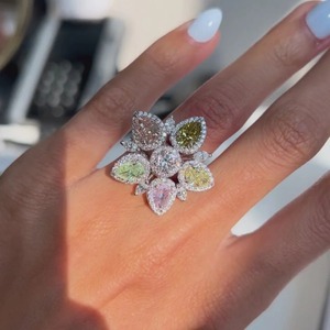 4.62 CT Fancy Colored Moissanite Flower <b>Ring</b> 925 <b>Silver</b> <b>Emerald</b> Cut Prong Set Luxury Party Gift - Product Image 4