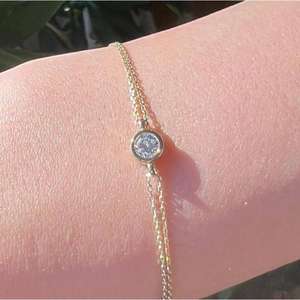 Pulsera de Diamantes Redondos Cultivados en Laboratorio de Oro de 14K, Halo Ajustable, Chapado en Rodio, Pulsera Minimalista, Joyería Fina Unisex - Product Image 1