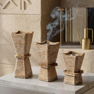 Brûleur d'encens en bois fait main, style vase décoratif avec perles dorées, support aromatique pour toutes les saisons, parfum d'ambiance pour la maison, Ramadan, Eid - Product Image 6