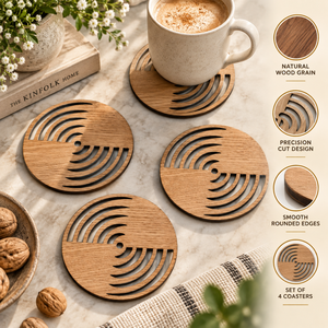 Wooden Coaster Set of 4 MDF Round Drink Coasters Heat Resistant <b>Table</b> <b>Protectors</b> Non Slip Base Modern Home Work Decor | Gift Set - Product Image 4