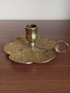 Vintage Solid <b>Brass</b> Chamber Candlestick <b>Holder</b> With Finger Loop Heavy <b>Brass</b> Chamberstick Portable Taper <b>Candle</b> <b>Holder</b> - Product Image 1