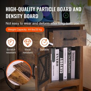 Farmhouse Style Nightstand with Charging Station 3 Tiers End <b>Table</b> 1 Drawer <b>Storage</b> Cabinet <b>Side</b> <b>Table</b> with USB Port - Product Image 3