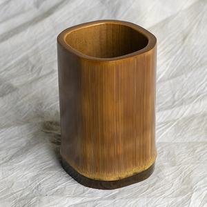 Bamboo Pencil Holder Oval Shape Minimalist Desk Accessory Office Supplies - Product Image 3