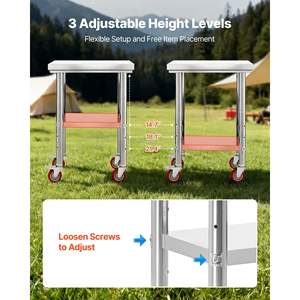 Mesa de Trabajo de Acero Inoxidable de 24 x 18 Pulgadas para Cocina Comercial, con Estante Inferior Ajustable, Ruedas para Preparación de Alimentos, Uso en Exteriores - Product Image 6