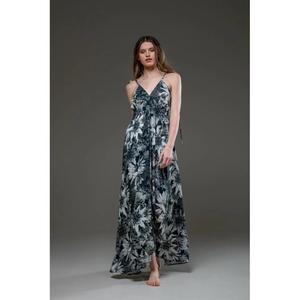 เดรสยาวพิมพ์ลายดอกไม้สไตล์ลำลองสำหรับผู้หญิง แขนยาว คอวี เหมาะสำหรับใส่ไปเที่ยวชายหาด พร้อมสายผูกเอวแบบธรรมชาติ เป็นมิตรต่อสิ่งแวดล้อมสำหรับฤดูร้อน - Product Image 1