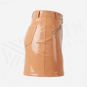 Jupe crayon mini en similicuir PU taille haute pour femme, brillante, avec fermeture éclair avant, couleur unie, style club sexy, toutes saisons - Product Image 3