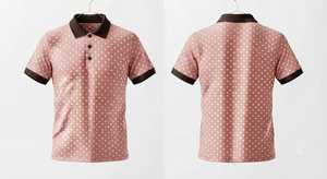 เสื้อโปโลผู้ชายสีชมพูลายจุด แขนสั้น ดีไซน์ถักแบบลำลอง ขอบสีดำ ทรงปกติ - Product Image 2