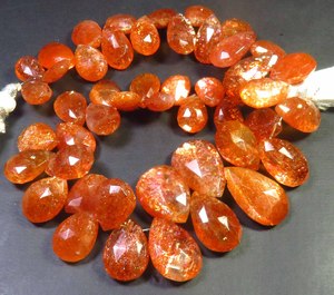 Sunstone Full Sparkled Faceted Pear 8-16mm <b>Top</b> Grade Natural Orange Confetti <b>Rainbow</b> 8" Strand Jewelry for Pendant Necklace - Product Image 4