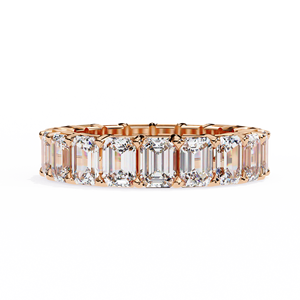 Bague demi-éternité unisexe en or 10k 14k 18k avec diamant synthétique taille émeraude, diamant de laboratoire CVD HPHT - Product Image 2