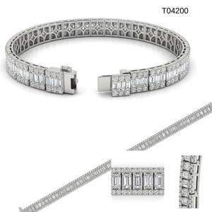 <b>Solid</b> 18k White <b>Gold</b> Natural Baguette Diamond Wide Multi Row Tennis Bracelet Mosaic Link Luxury Fine Jewelry Certified Unisex - Product Image 4