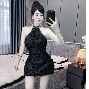 Minivestido Sexy y Elegante para Mujer, Diseño Simple, Color Sólido, Lavable, Cómodo, Informal, Formal, Cintura Natural, Tejido de Punto, Manga Corta - Product Image 1
